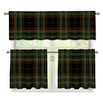 Black And Green Stewart Tartan Print 3 Piece Kitchen Curtains