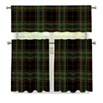 Black And Green Stewart Tartan Print 3 Piece Kitchen Curtains