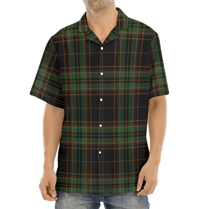 Black And Green Stewart Tartan Print Aloha Shirt