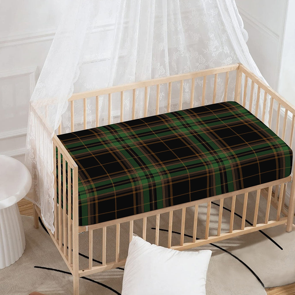 Black And Green Stewart Tartan Print Baby Crib Sheet