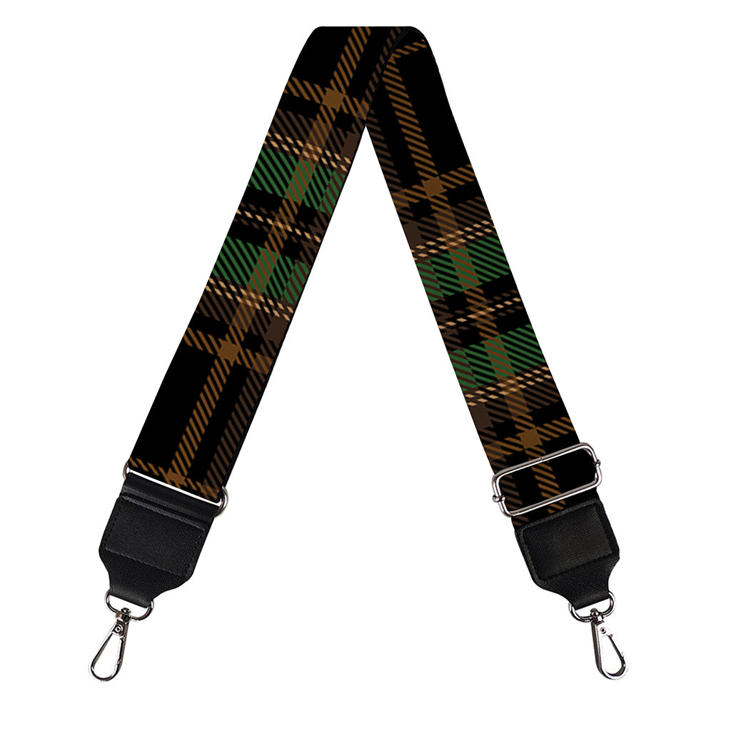 Black And Green Stewart Tartan Print Bag Strap