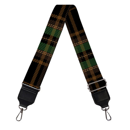 Black And Green Stewart Tartan Print Bag Strap