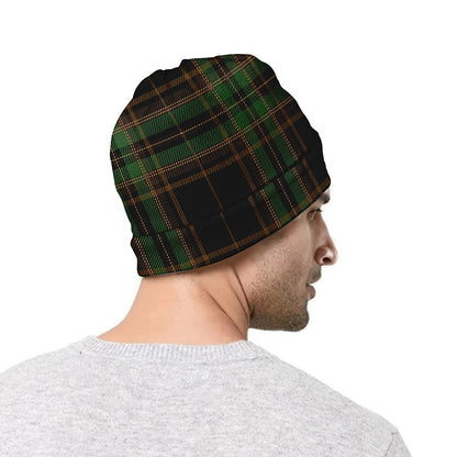 Black And Green Stewart Tartan Print Beanie