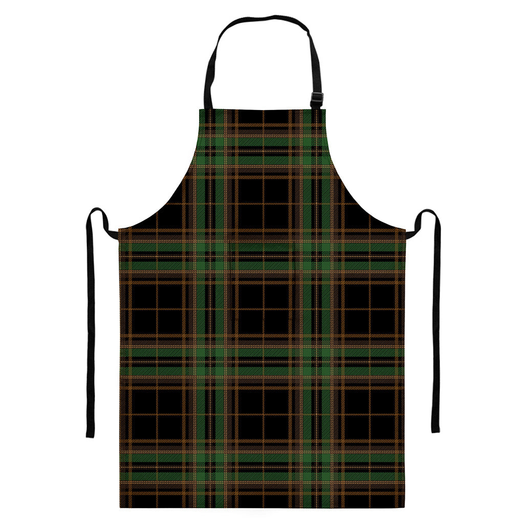Black And Green Stewart Tartan Print Bib Apron With Pocket