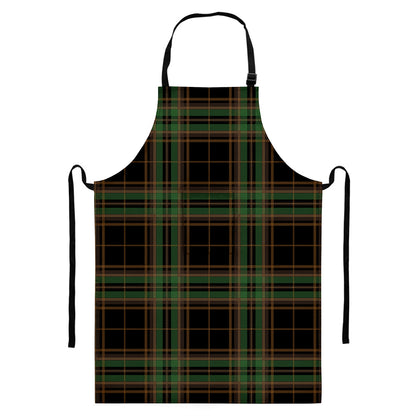 Black And Green Stewart Tartan Print Bib Apron With Pocket