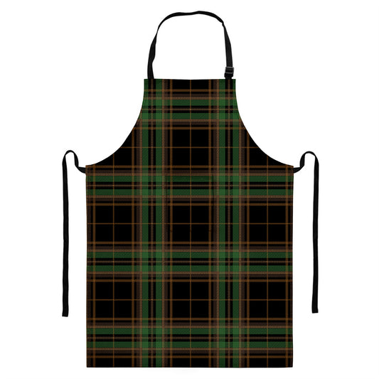 Black And Green Stewart Tartan Print Bib Apron With Pocket