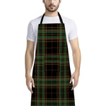 Black And Green Stewart Tartan Print Bib Apron With Pocket
