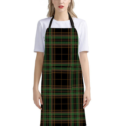 Black And Green Stewart Tartan Print Bib Apron With Pocket