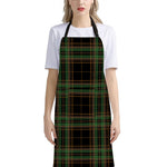 Black And Green Stewart Tartan Print Bib Apron With Pocket