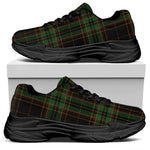 Black And Green Stewart Tartan Print Black Chunky Shoes