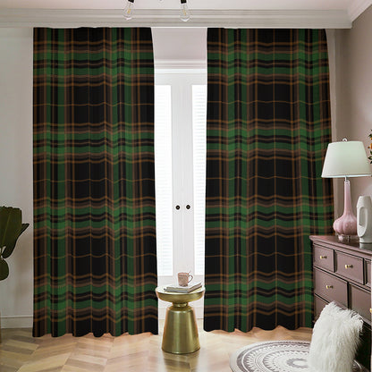Black And Green Stewart Tartan Print Blackout Pencil Pleat Curtains