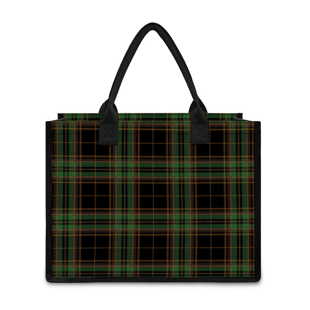 Black And Green Stewart Tartan Print Canvas Tote Bag