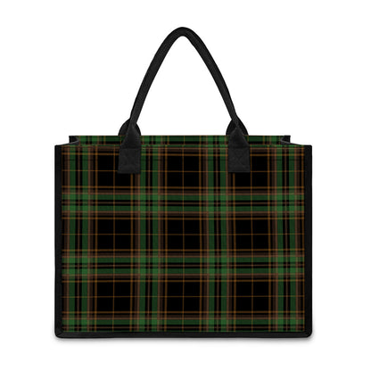 Black And Green Stewart Tartan Print Canvas Tote Bag