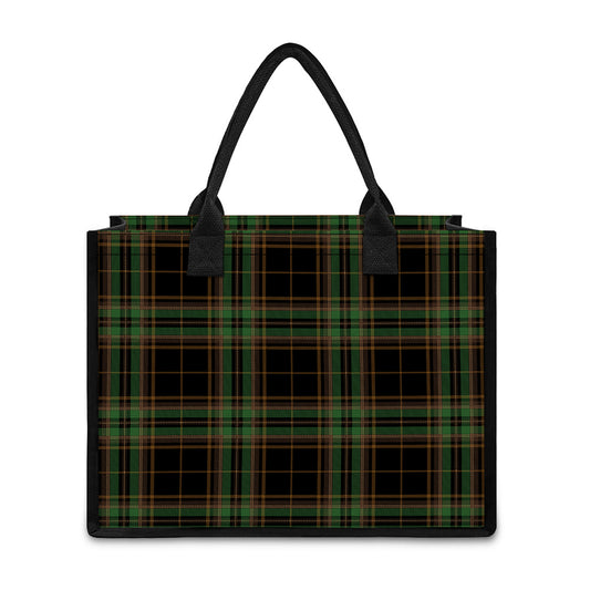Black And Green Stewart Tartan Print Canvas Tote Bag