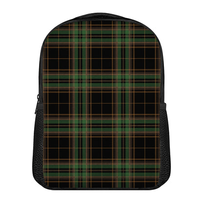 Black And Green Stewart Tartan Print Casual Backpack