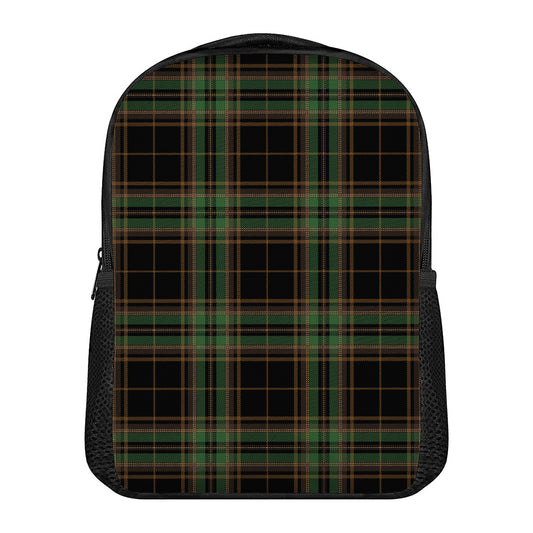 Black And Green Stewart Tartan Print Casual Backpack