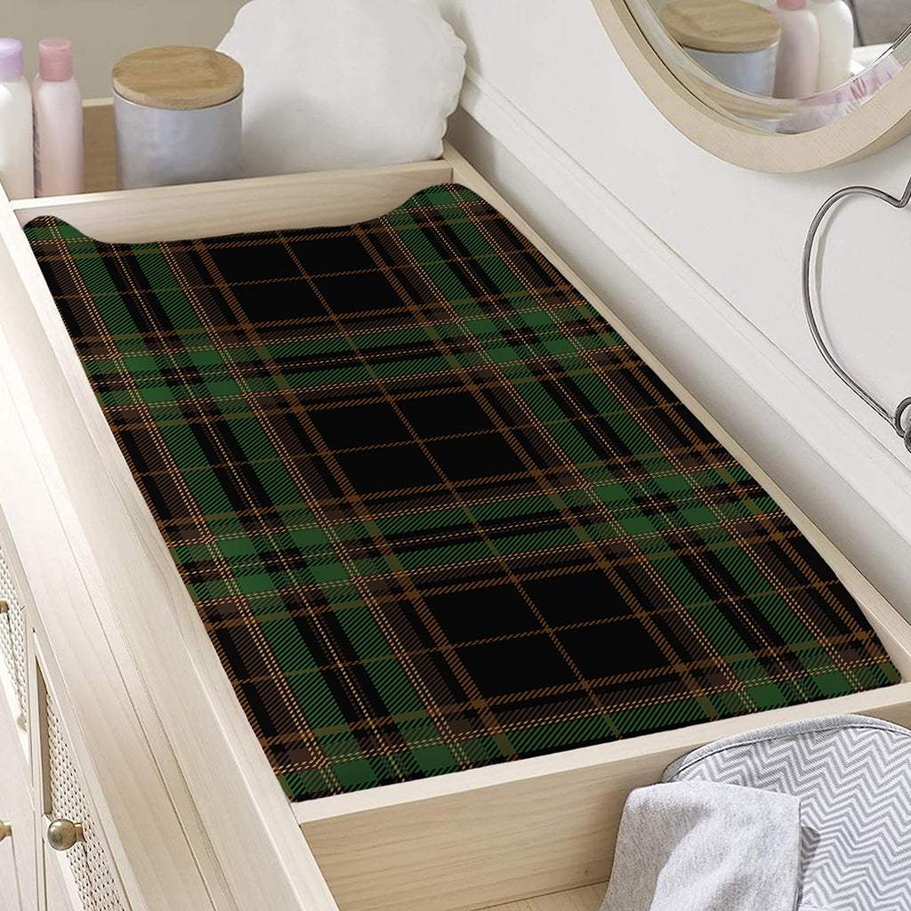 Black And Green Stewart Tartan Print Changing Pad Cover