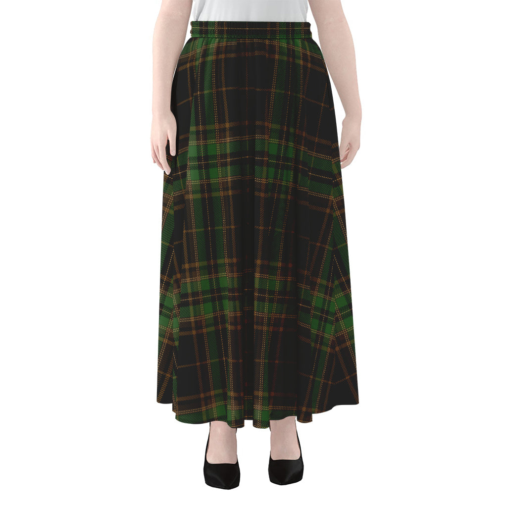 Black And Green Stewart Tartan Print Chiffon Maxi Skirt