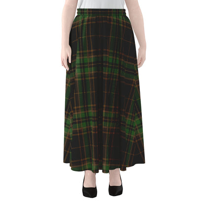 Black And Green Stewart Tartan Print Chiffon Maxi Skirt