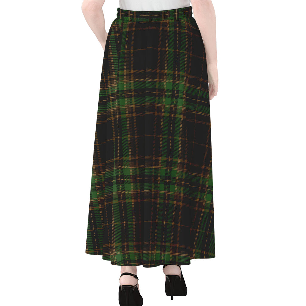 Black And Green Stewart Tartan Print Chiffon Maxi Skirt
