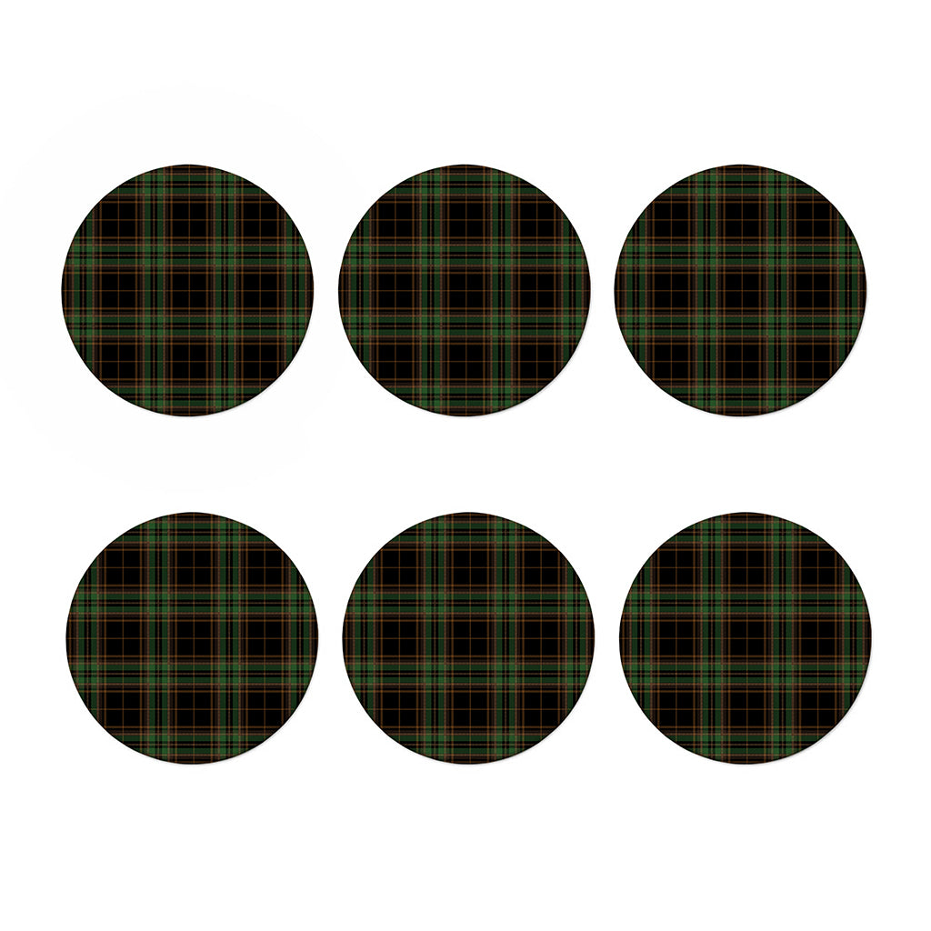 Black And Green Stewart Tartan Print Coaster Set