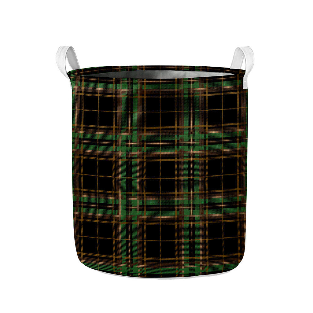 Black And Green Stewart Tartan Print Collapsible Laundry Basket