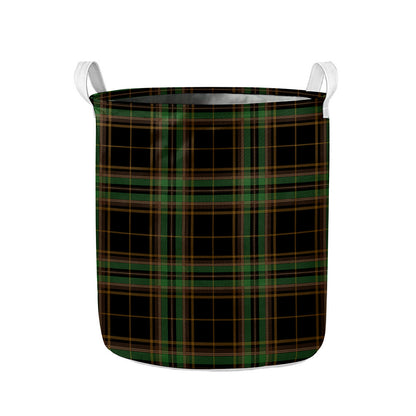 Black And Green Stewart Tartan Print Collapsible Laundry Basket