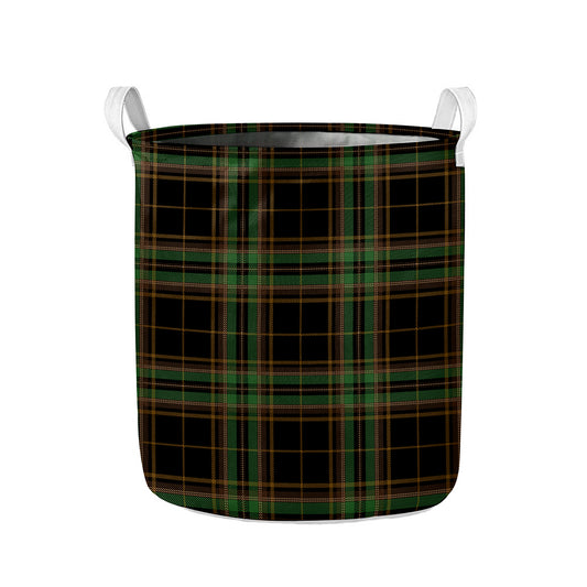 Black And Green Stewart Tartan Print Collapsible Laundry Basket