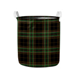Black And Green Stewart Tartan Print Collapsible Laundry Basket