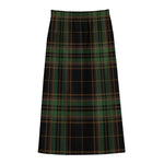 Black And Green Stewart Tartan Print Cotton Front Slit Maxi Skirt