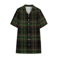 Black And Green Stewart Tartan Print Cotton Hawaiian Shirt