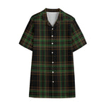 Black And Green Stewart Tartan Print Cotton Hawaiian Shirt