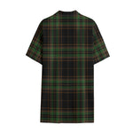Black And Green Stewart Tartan Print Cotton Hawaiian Shirt