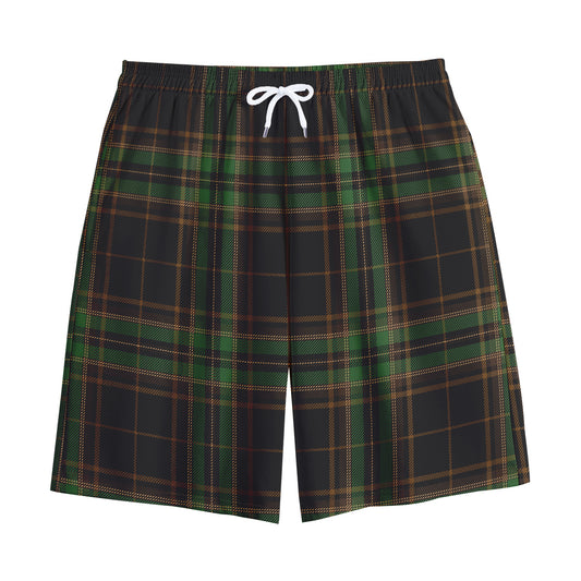 Black And Green Stewart Tartan Print Cotton Shorts