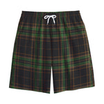 Black And Green Stewart Tartan Print Cotton Shorts