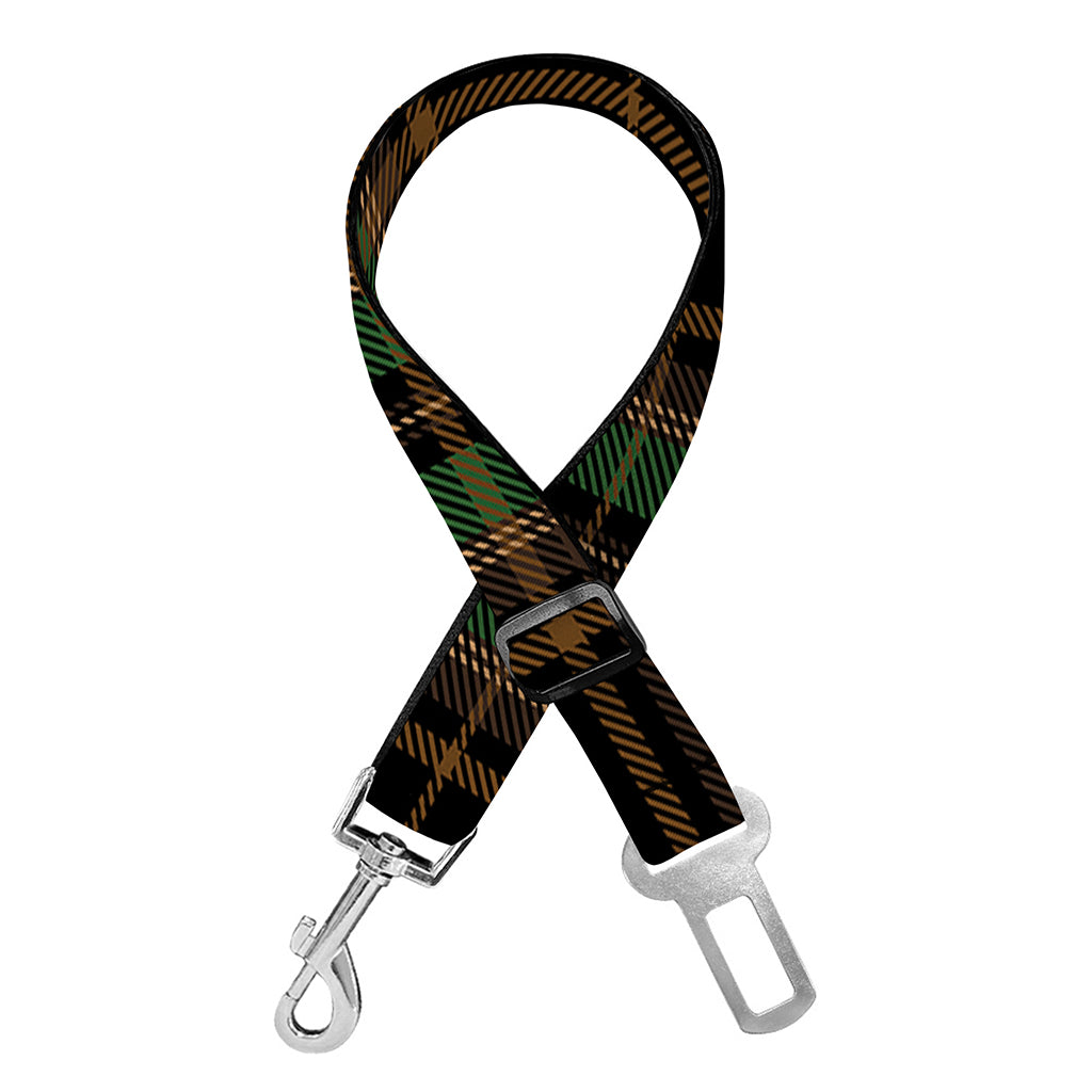 Black And Green Stewart Tartan Print Dog Seat Belt