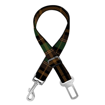 Black And Green Stewart Tartan Print Dog Seat Belt
