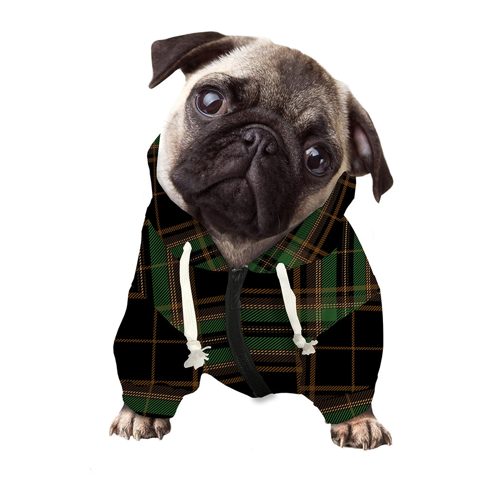 Black And Green Stewart Tartan Print Dog Zip Up Hoodie