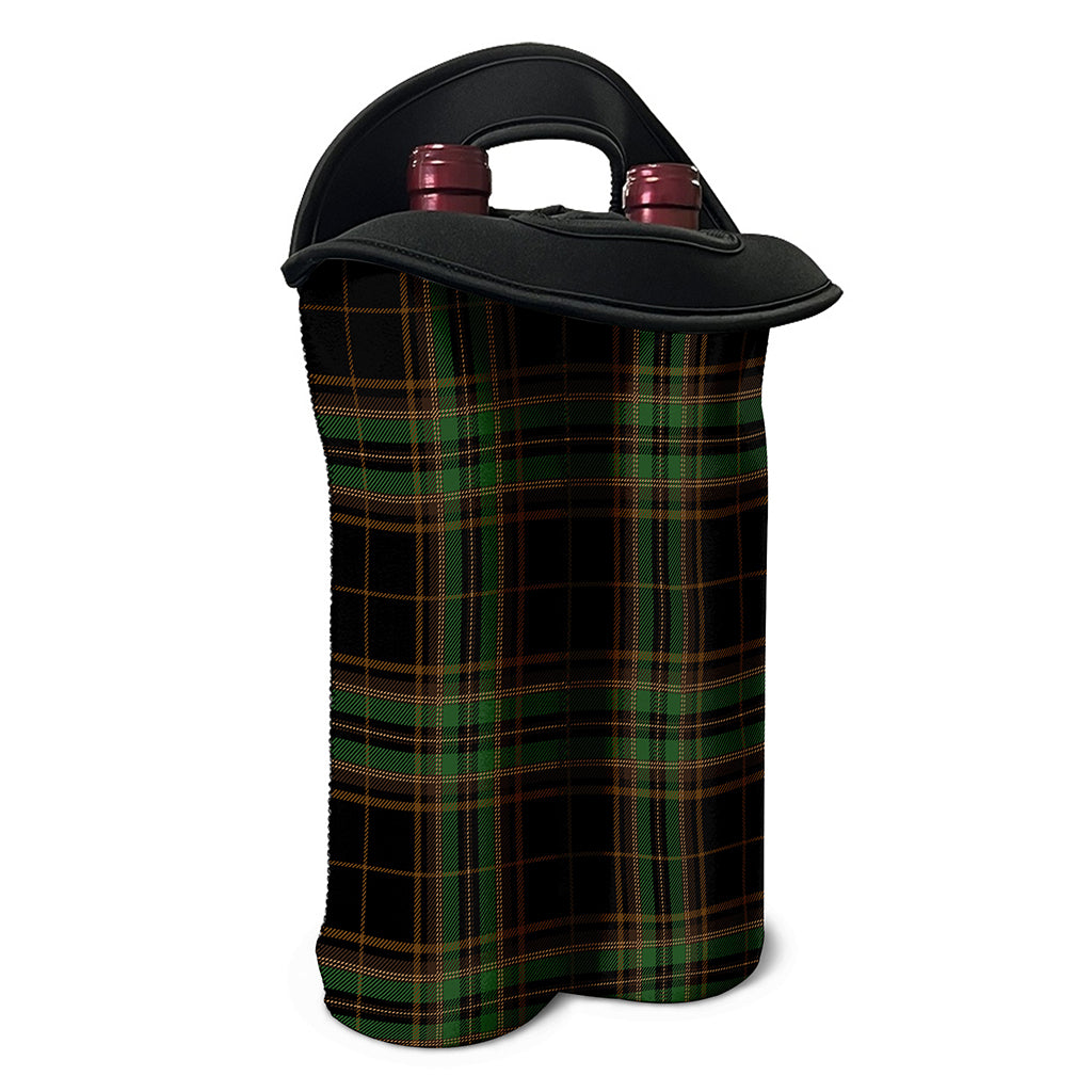 Black And Green Stewart Tartan Print Double Neoprene Wine Tote