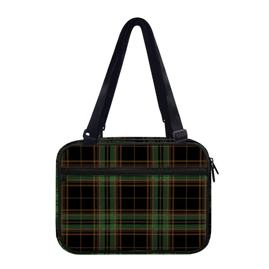Black And Green Stewart Tartan Print Double Strap Bible Bag