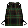 Black And Green Stewart Tartan Print Drawstring Backpack