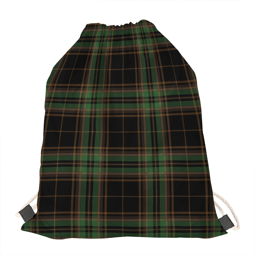 Black And Green Stewart Tartan Print Drawstring Bag