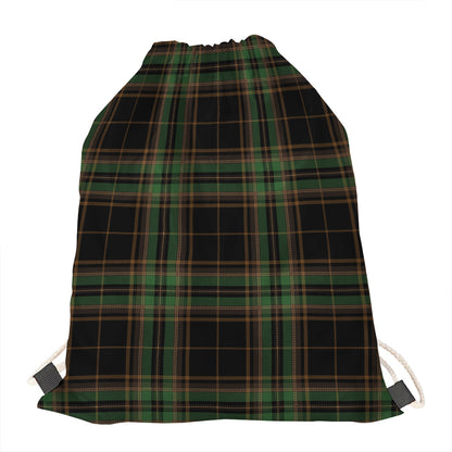 Black And Green Stewart Tartan Print Drawstring Bag
