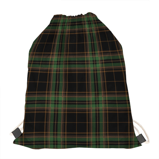 Black And Green Stewart Tartan Print Drawstring Bag