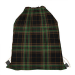 Black And Green Stewart Tartan Print Drawstring Bag