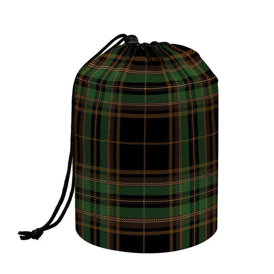 Black And Green Stewart Tartan Print Drawstring Makeup Bag