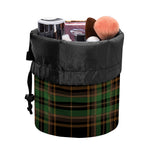 Black And Green Stewart Tartan Print Drawstring Makeup Bag