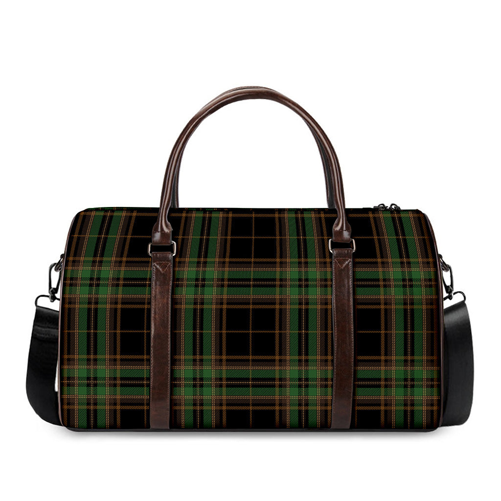 Black And Green Stewart Tartan Print Duffle Bag