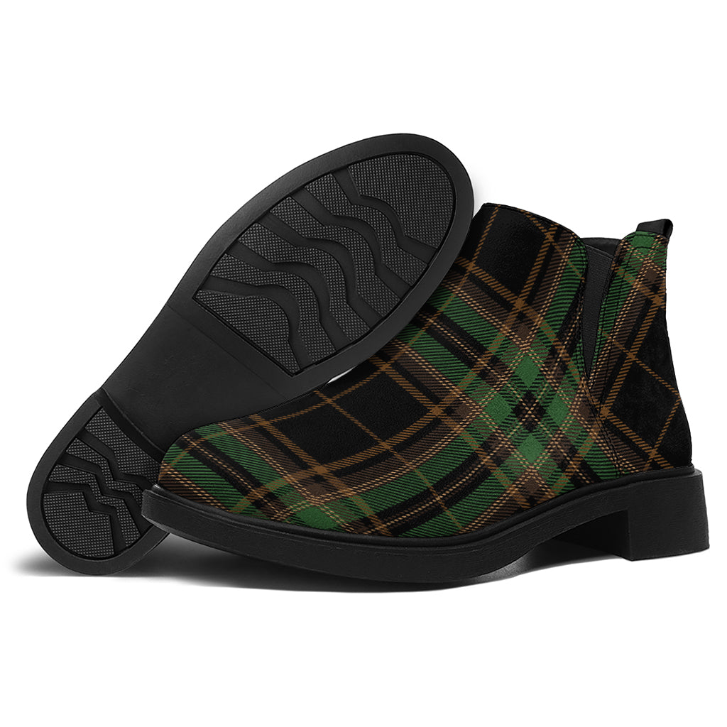 Black And Green Stewart Tartan Print Flat Ankle Boots