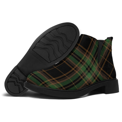 Black And Green Stewart Tartan Print Flat Ankle Boots